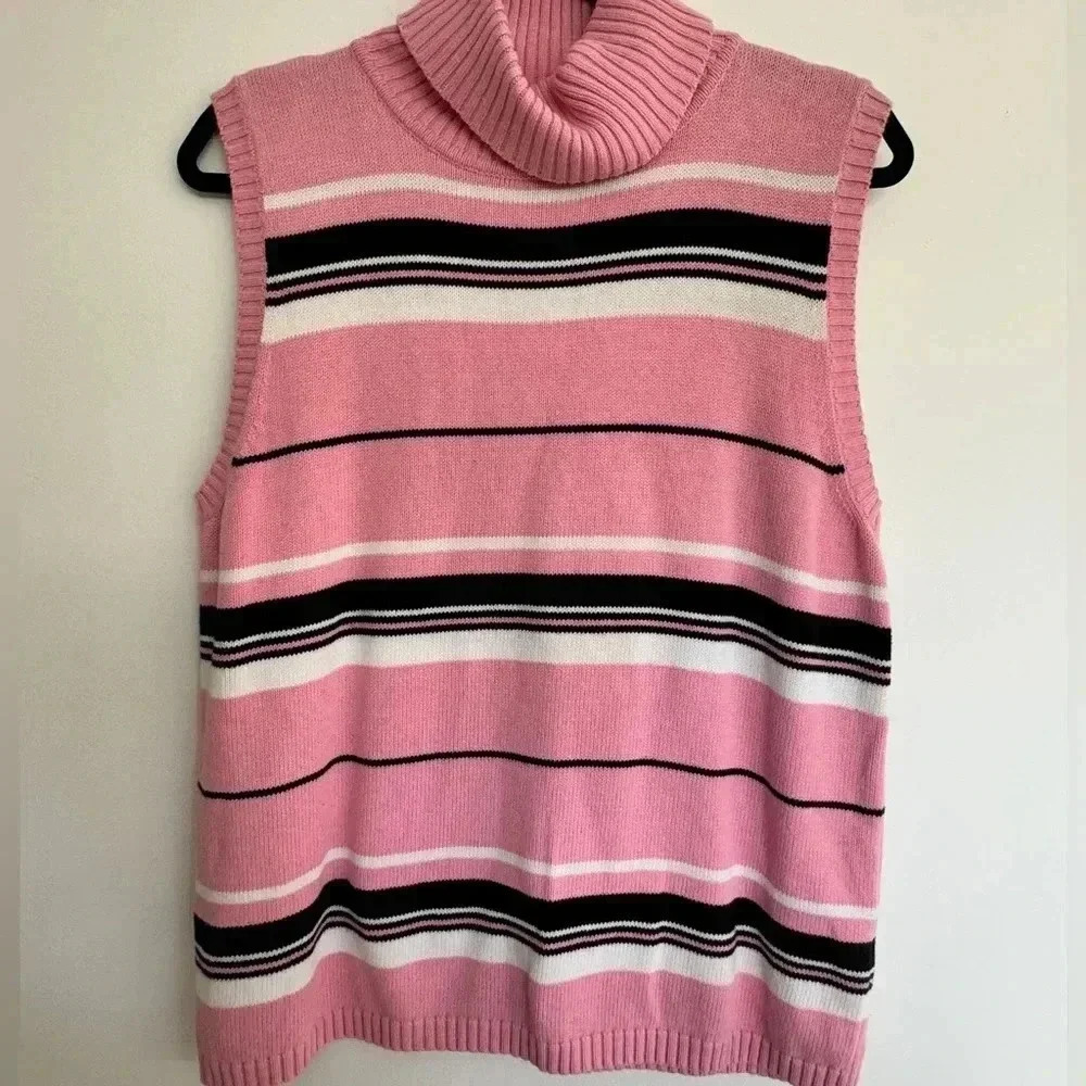 Vintage Pink Striped Turtleneck Sweater Vest - Size XL - Picture 1 of 6